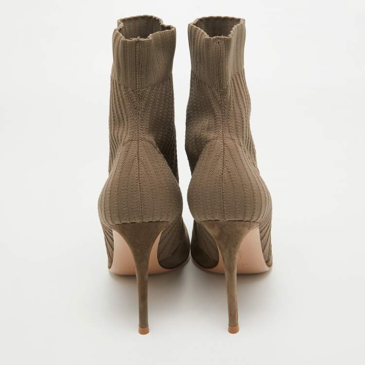 Pre Owned Gianvito Rossi Grey Suede and Fabric Ankle Boots Size 39