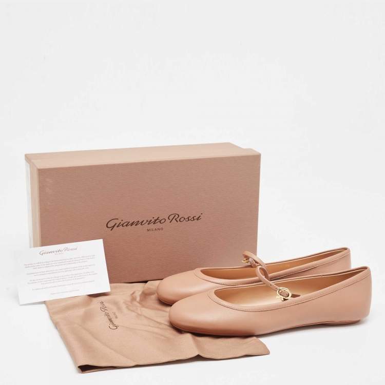 Pre Owned Gianvito Rossi Pink Leather Mary Jane Ballet Flats Size 38