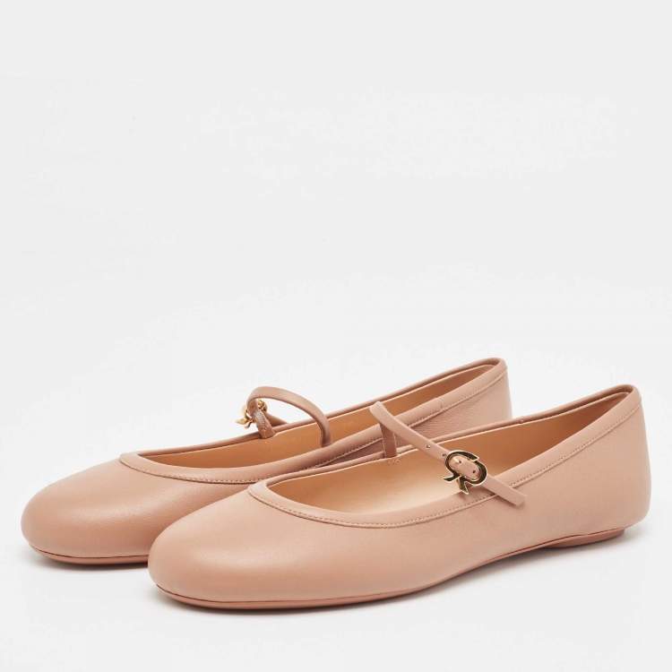 Pre Owned Gianvito Rossi Pink Leather Mary Jane Ballet Flats Size 38