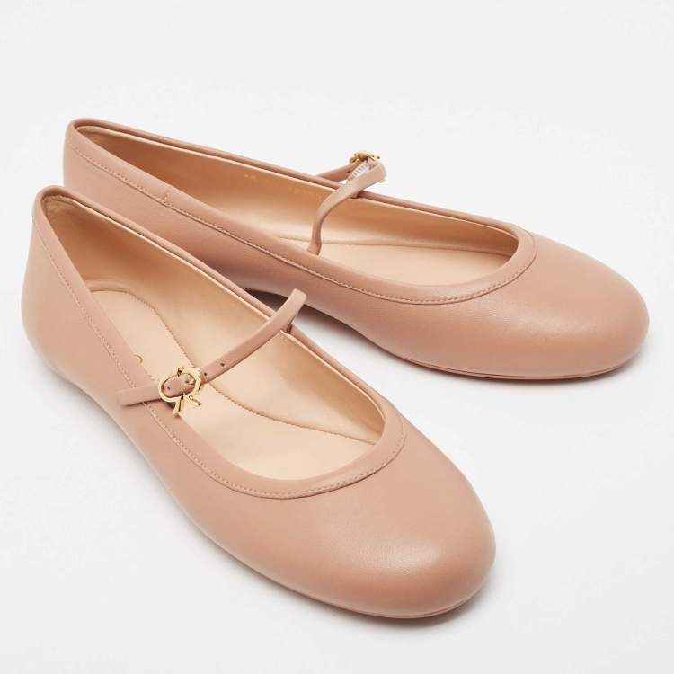 Pre Owned Gianvito Rossi Pink Leather Mary Jane Ballet Flats Size 38