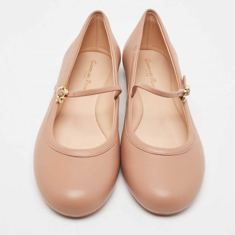 Pre Owned Gianvito Rossi Pink Leather Mary Jane Ballet Flats Size 38
