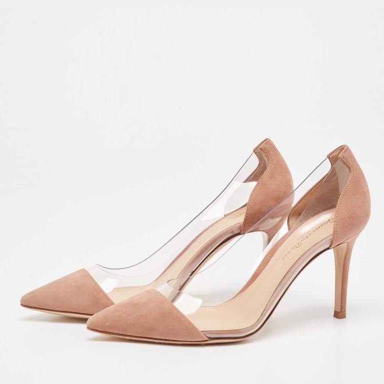 Pre Owned Gianvito Rossi Pink Nubuck Leather and PVC Plexi Pointed Toe Pumps Size 36