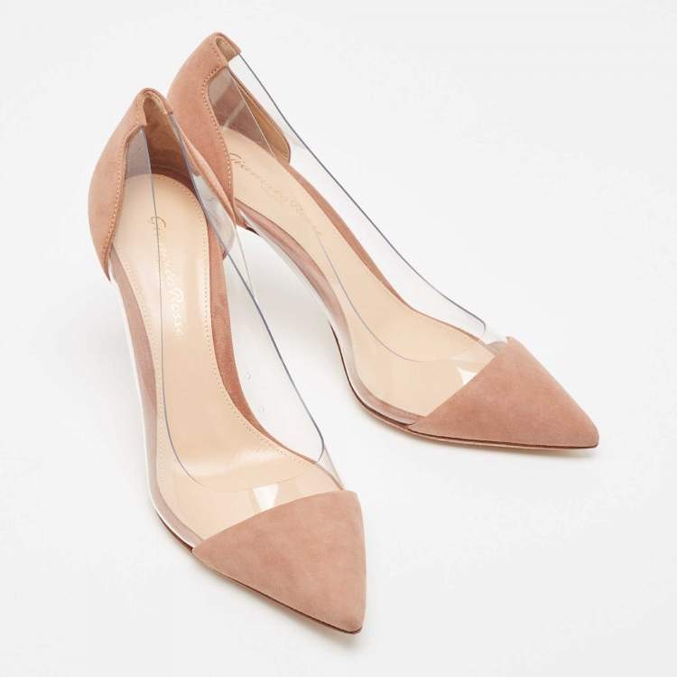 Pre Owned Gianvito Rossi Pink Nubuck Leather and PVC Plexi Pointed Toe Pumps Size 36