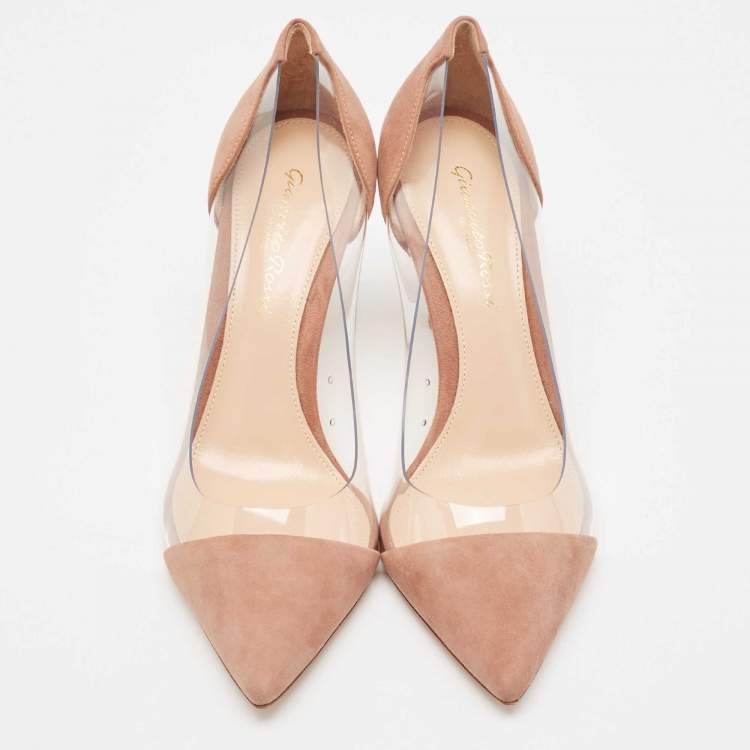 Pre Owned Gianvito Rossi Pink Nubuck Leather and PVC Plexi Pointed Toe Pumps Size 36