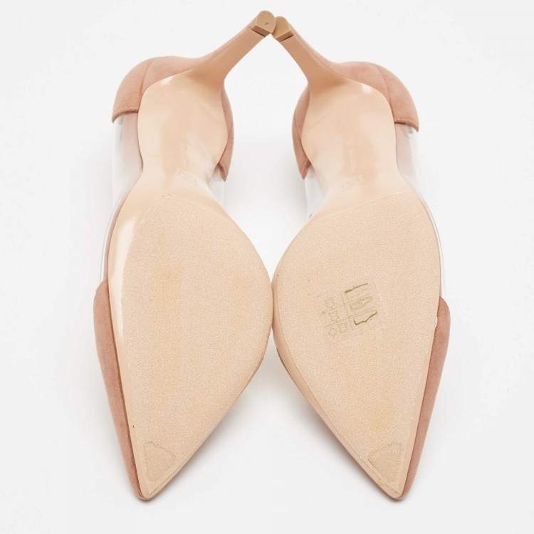 Pre Owned Gianvito Rossi Pink Nubuck Leather and PVC Plexi Pointed Toe Pumps Size 36
