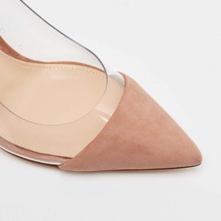 Pre Owned Gianvito Rossi Pink Nubuck Leather and PVC Plexi Pointed Toe Pumps Size 36