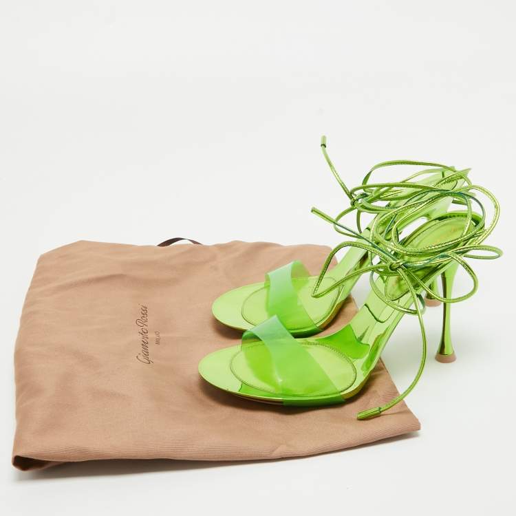 Pre Owned Gianvito Rossi Green PVC and Leather Spice Ankle Tie Sandals Size 35.5