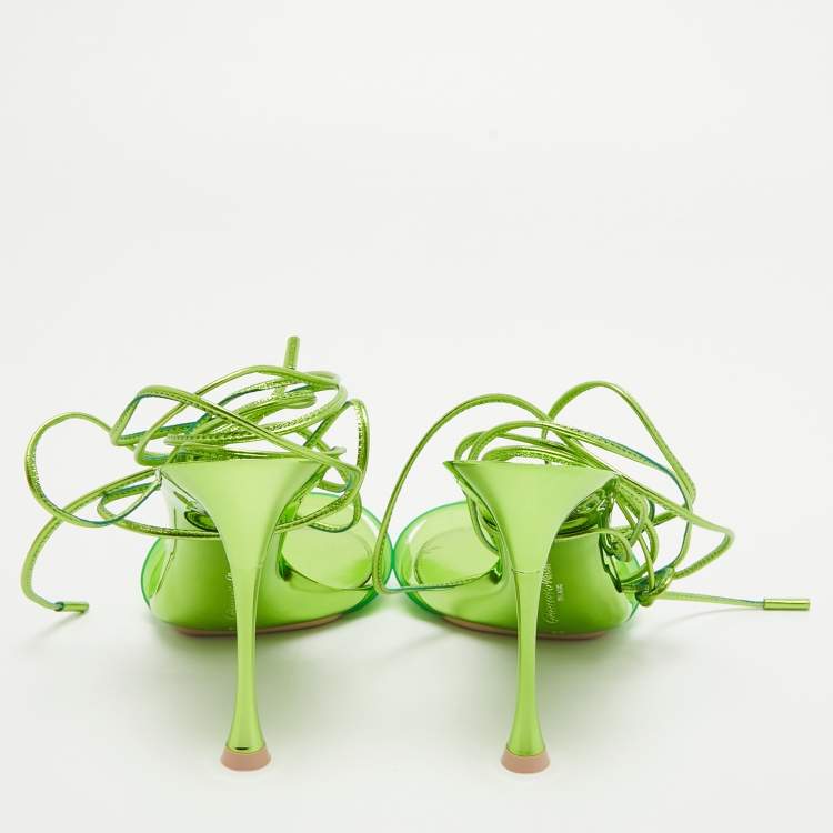 Pre Owned Gianvito Rossi Green PVC and Leather Spice Ankle Tie Sandals Size 35.5