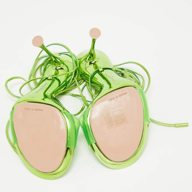 Pre Owned Gianvito Rossi Green PVC and Leather Spice Ankle Tie Sandals Size 35.5