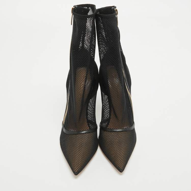 Pre Owned Gianvito Rossi Black Mesh and Leather Pointed Toe Ankle Boots Size 38