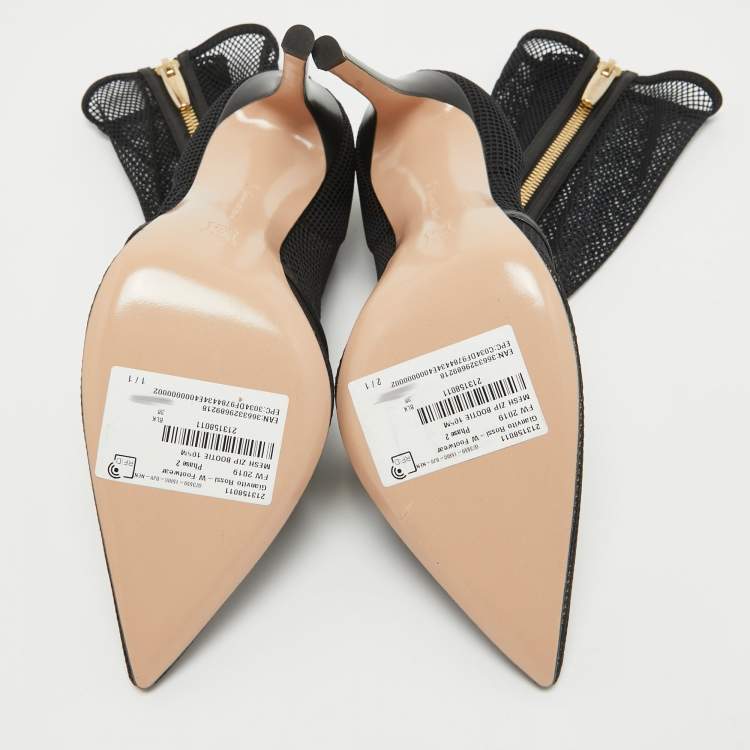 Pre Owned Gianvito Rossi Black Mesh and Leather Pointed Toe Ankle Boots Size 38