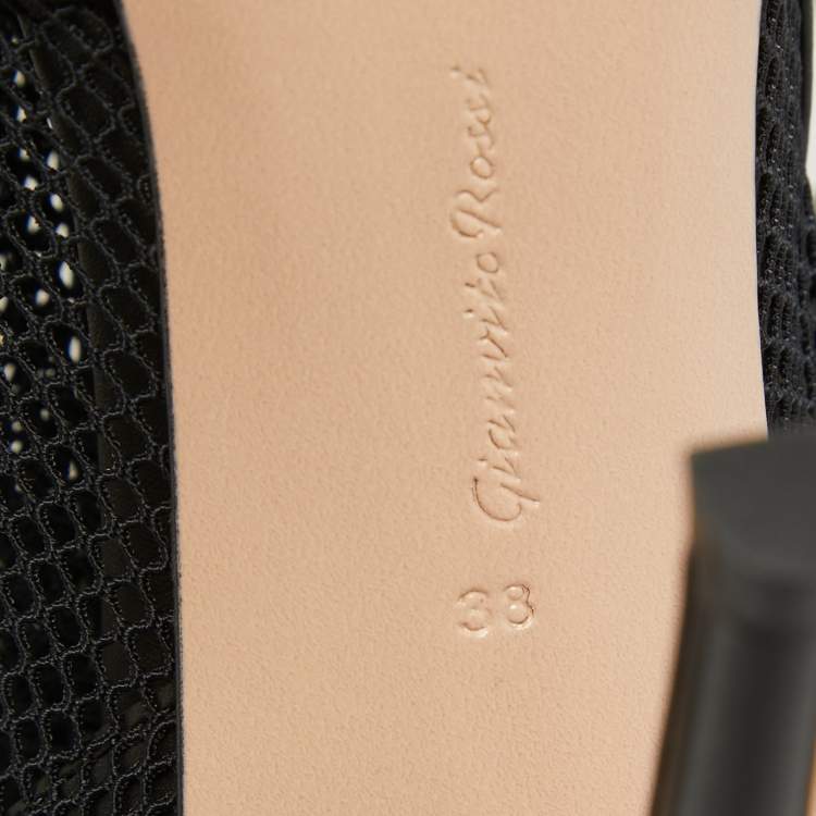 Pre Owned Gianvito Rossi Black Mesh and Leather Pointed Toe Ankle Boots Size 38