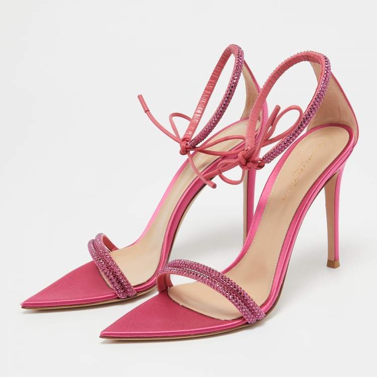Pre Owned Gianvito Rossi Pink Satin Embellished Montecarlo Sandals Size 38.5