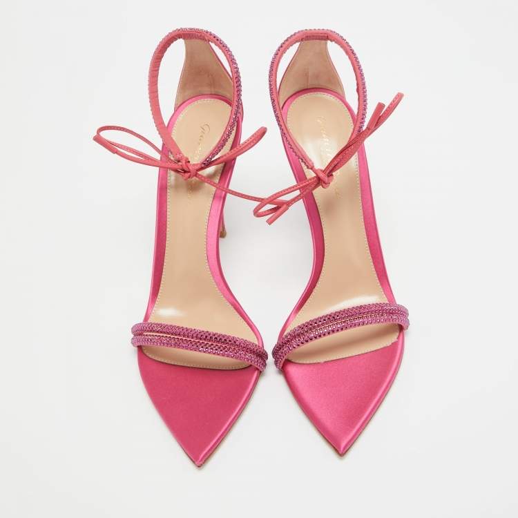 Pre Owned Gianvito Rossi Pink Satin Embellished Montecarlo Sandals Size 38.5