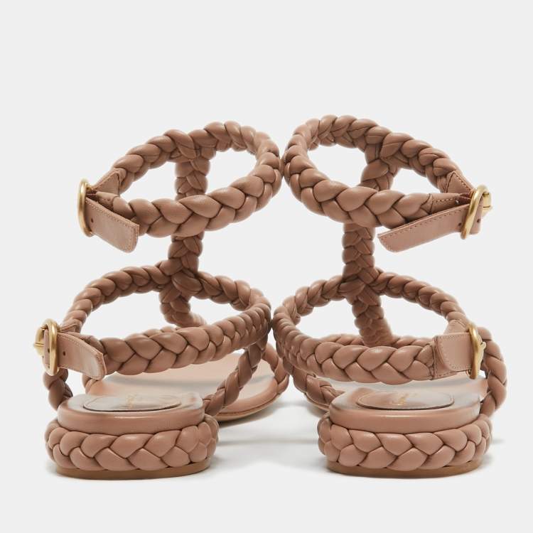 Pre Owned Gianvito Rossi Beige Braided Leather Sorrento Sandals Size 40.5