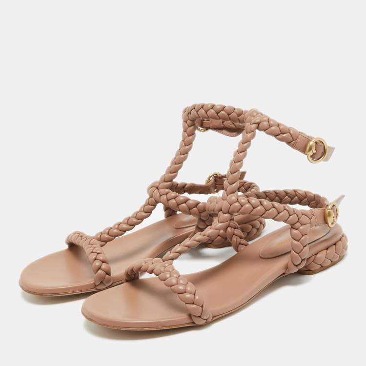 Pre Owned Gianvito Rossi Beige Braided Leather Sorrento Sandals Size 40.5