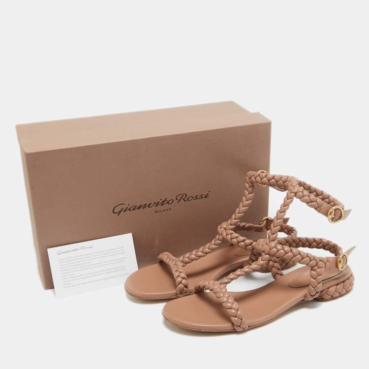 Pre Owned Gianvito Rossi Beige Braided Leather Sorrento Sandals Size 40.5