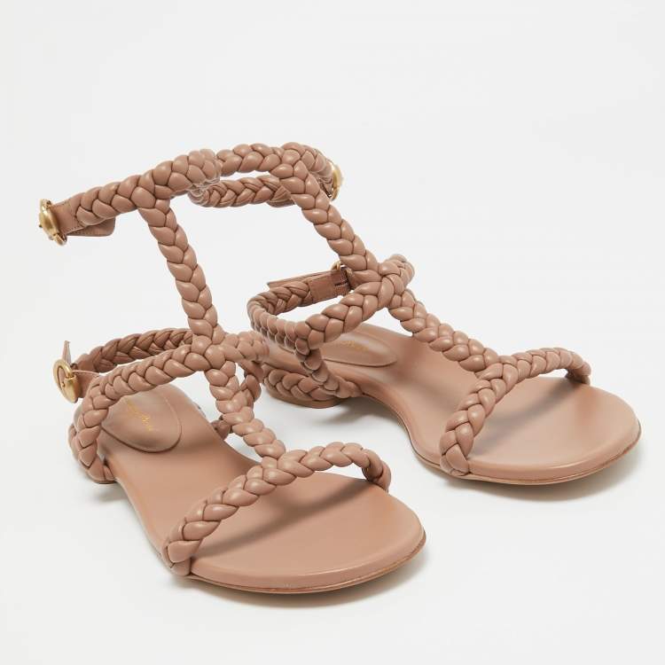 Pre Owned Gianvito Rossi Beige Braided Leather Sorrento Sandals Size 40.5