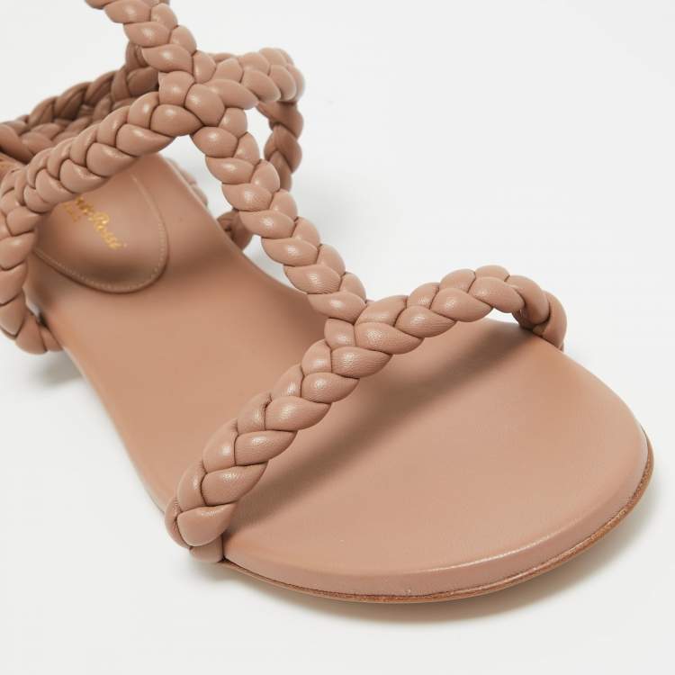 Pre Owned Gianvito Rossi Beige Braided Leather Sorrento Sandals Size 40.5