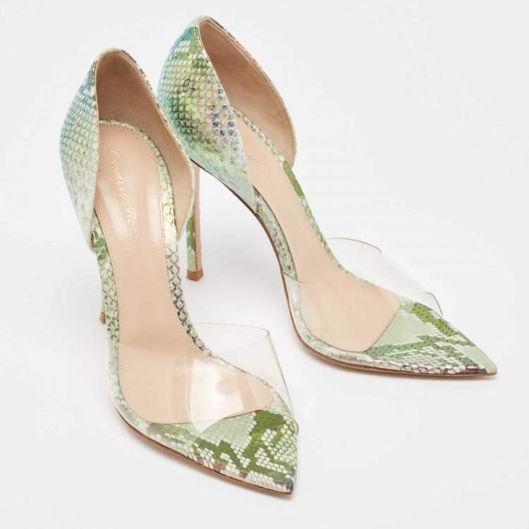 Pre Owned Gianvito Rossi Metallic Embossed Snakeskin and PVC Bree Pumps Size 40.5