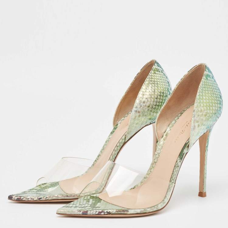 Pre Owned Gianvito Rossi Metallic Embossed Snakeskin and PVC Bree Pumps Size 40.5