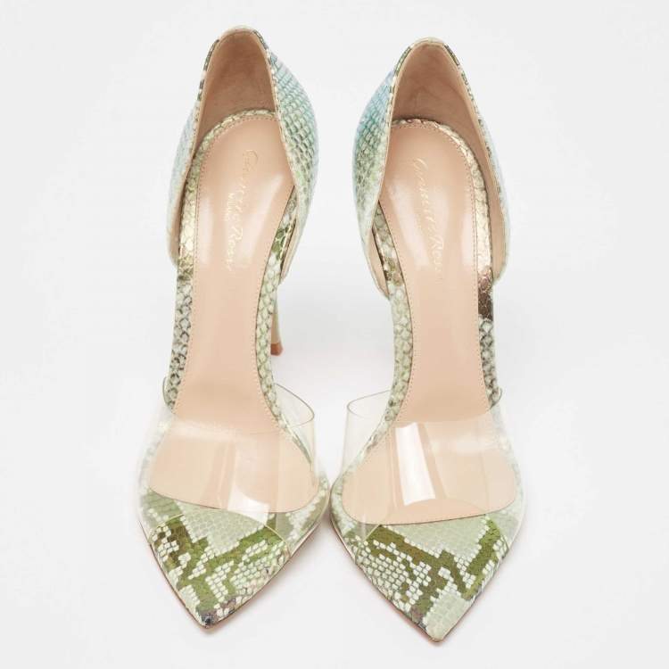 Pre Owned Gianvito Rossi Metallic Embossed Snakeskin and PVC Bree Pumps Size 40.5