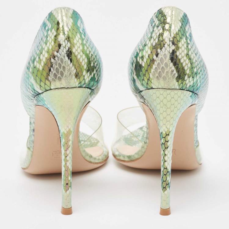 Pre Owned Gianvito Rossi Metallic Embossed Snakeskin and PVC Bree Pumps Size 40.5