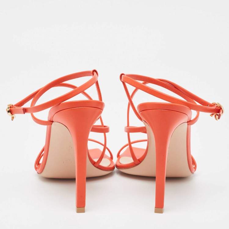Pre Owned Gianvito Rossi Poppy Red Leather Manilla Sandals Size 38