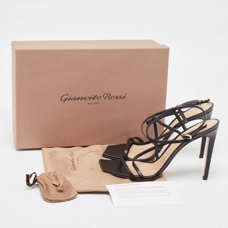 Pre Owned Gianvito Rossi Black Leather Manilla Sandals Size 39.5