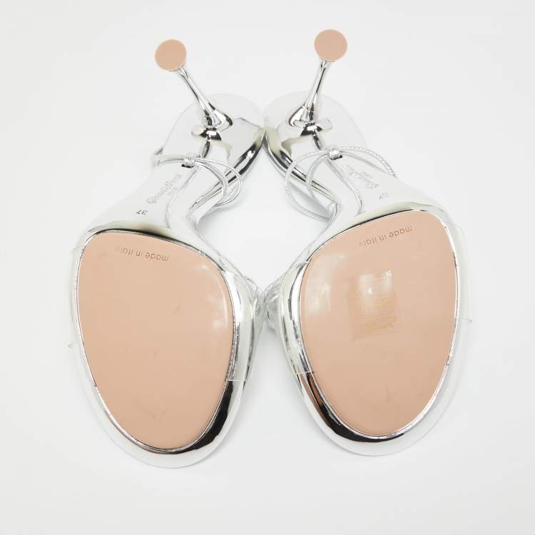 Pre Owned Gianvito Rossi Transparent/Silver PVC and Leather Spice Sandals Size 37