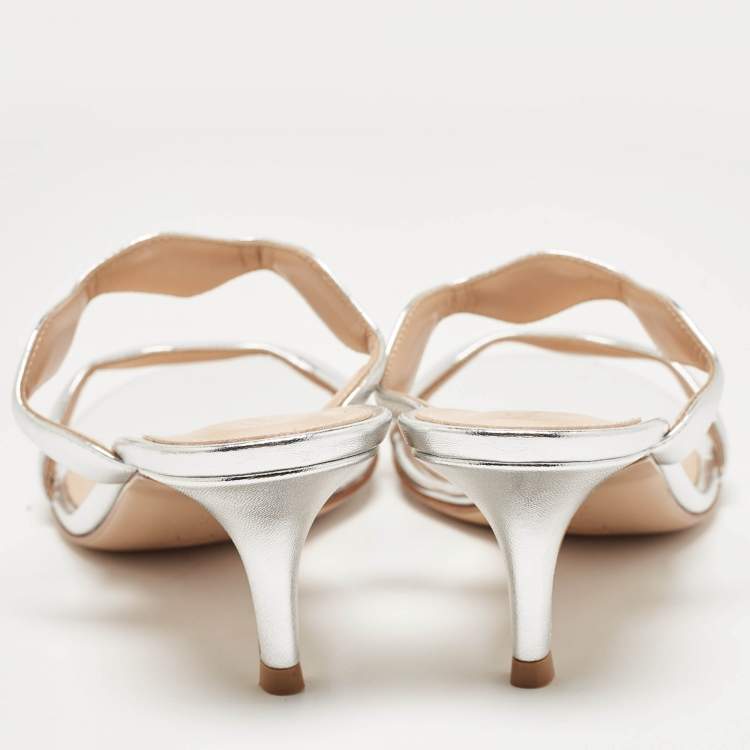 Pre Owned Gianvito Rossi Silver Leather Wavy Sandals Size 38