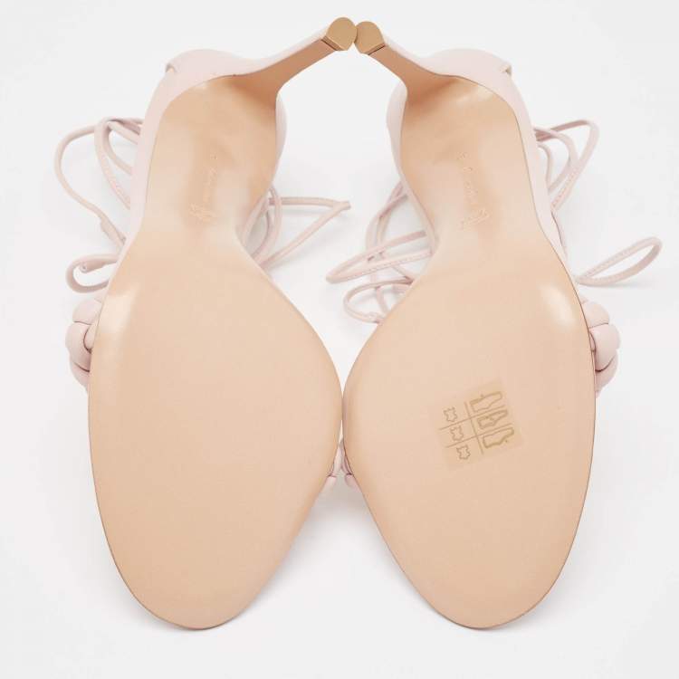 Pre Owned Gianvito Rossi Pink Braided Leather Leomi Sandals Size 38.5