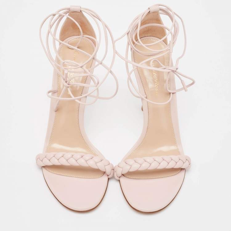 Pre Owned Gianvito Rossi Pink Braided Leather Leomi Sandals Size 38.5