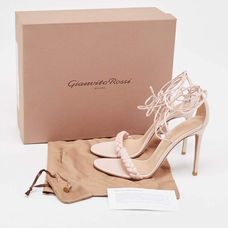 Pre Owned Gianvito Rossi Pink Braided Leather Leomi Sandals Size 38.5