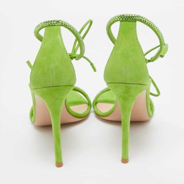 Pre Owned Gianvito Rossi Green Suede Crystal Embellished Montecarlo Sandals Size 39