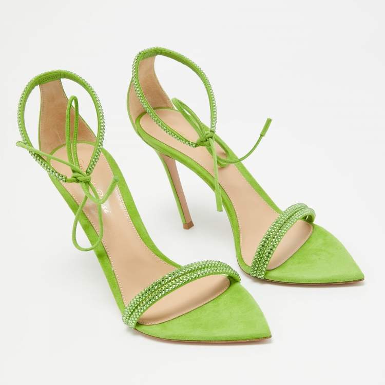 Pre Owned Gianvito Rossi Green Suede Crystal Embellished Montecarlo Sandals Size 39