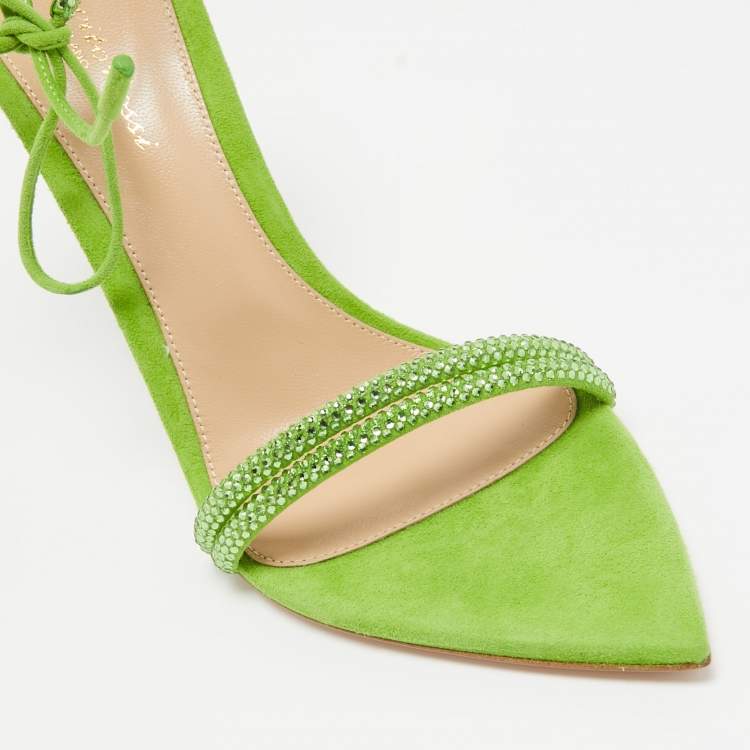 Pre Owned Gianvito Rossi Green Suede Crystal Embellished Montecarlo Sandals Size 39
