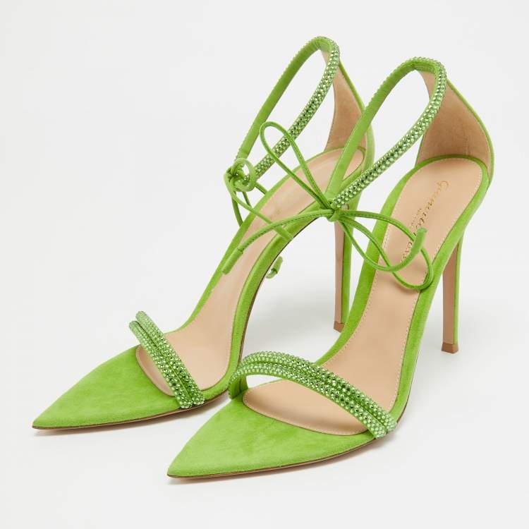Pre Owned Gianvito Rossi Green Suede Crystal Embellished Montecarlo Sandals Size 39