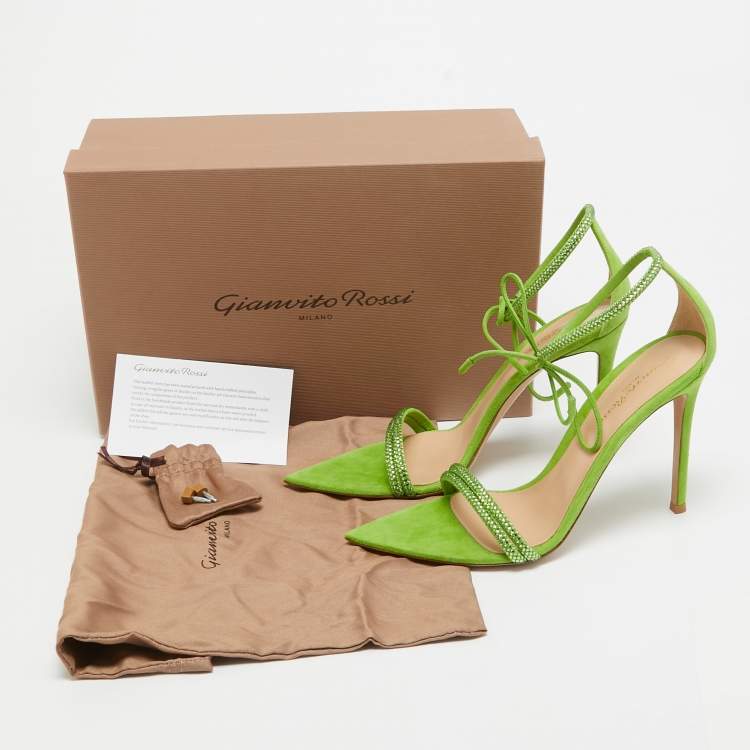 Pre Owned Gianvito Rossi Green Suede Crystal Embellished Montecarlo Sandals Size 39