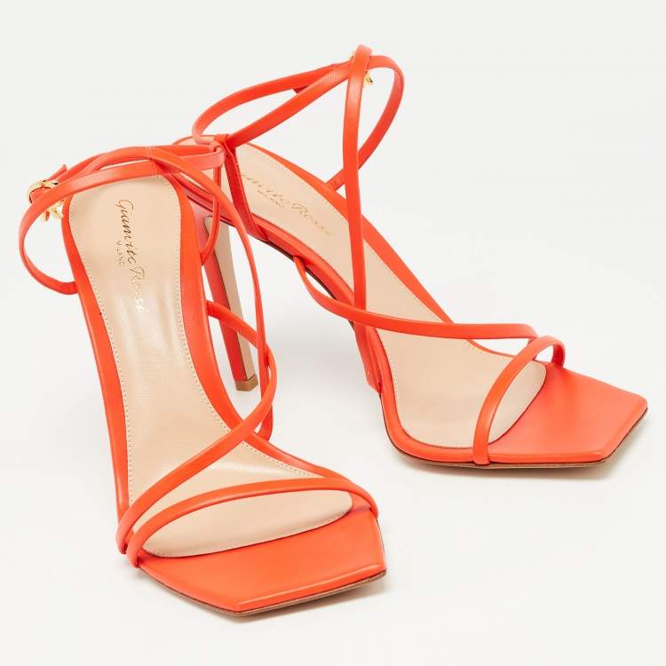 Pre Owned Gianvito Rossi Orange Leather Manilla Sandals Size 40