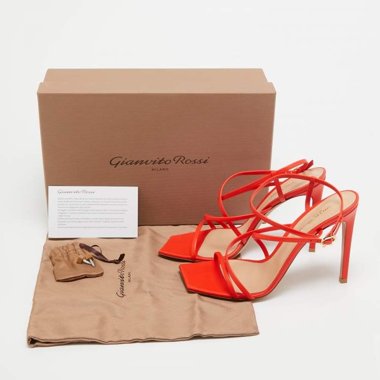 Pre Owned Gianvito Rossi Orange Leather Manilla Sandals Size 40