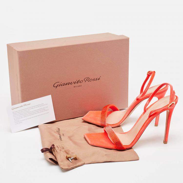 Pre Owned Gianvito Rossi Poppy Red Velvet Embellished Britney Sandals Size 39.5