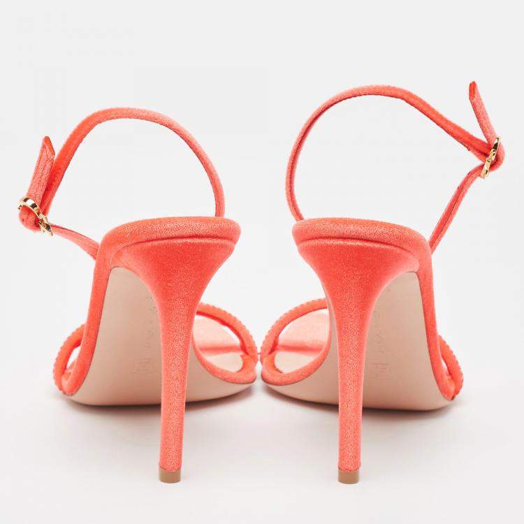 Pre Owned Gianvito Rossi Poppy Red Velvet Embellished Britney Sandals Size 39.5