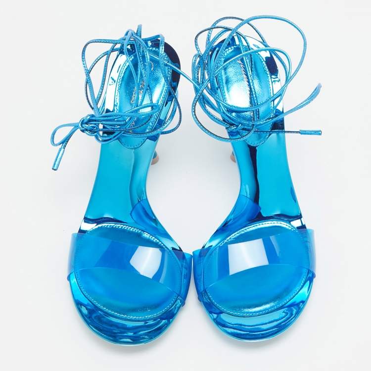 Pre Owned Gianvito Rossi Blue PVC and Leather Spice Sandals Size 38