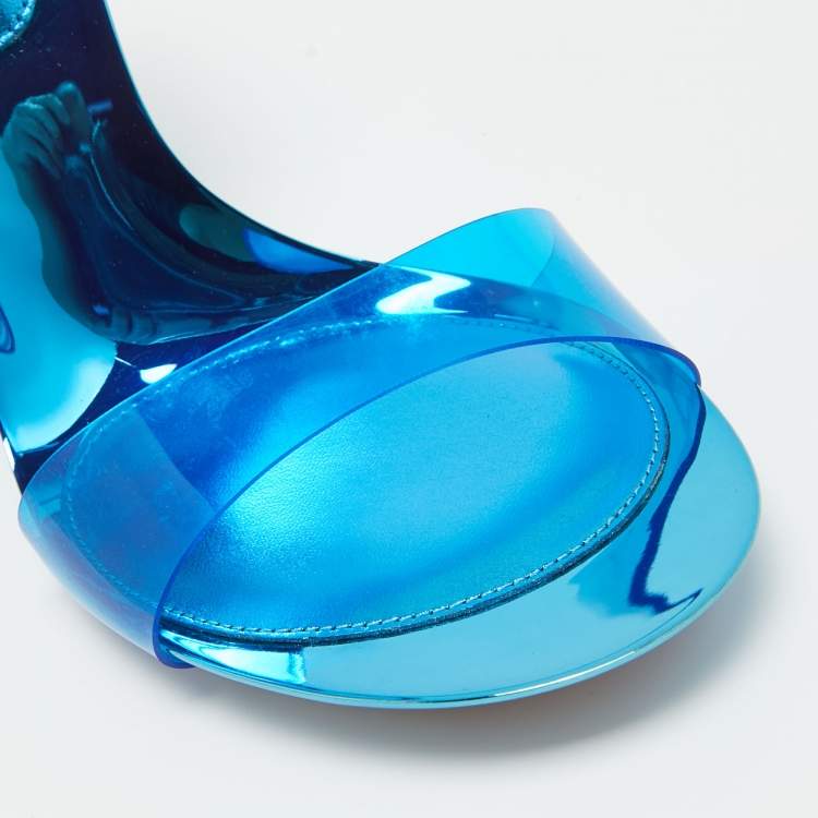 Pre Owned Gianvito Rossi Blue PVC and Leather Spice Sandals Size 38