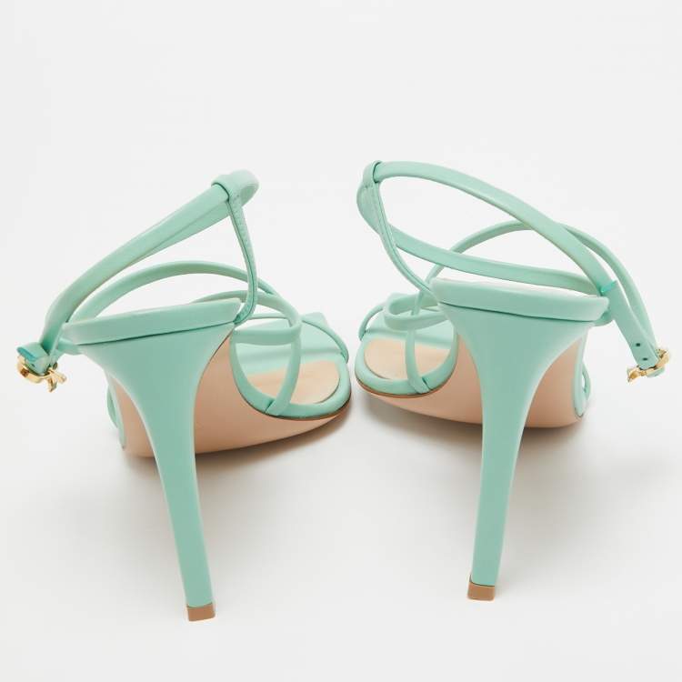 Pre Owned Gianvito Rossi Mint Green Leather Manilla Sandals Size 38.5