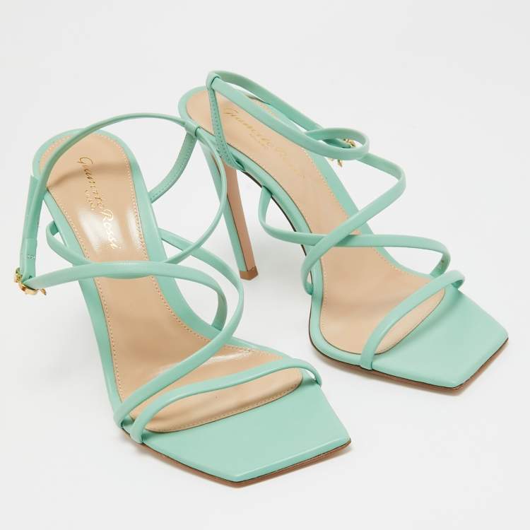 Pre Owned Gianvito Rossi Mint Green Leather Manilla Sandals Size 38.5