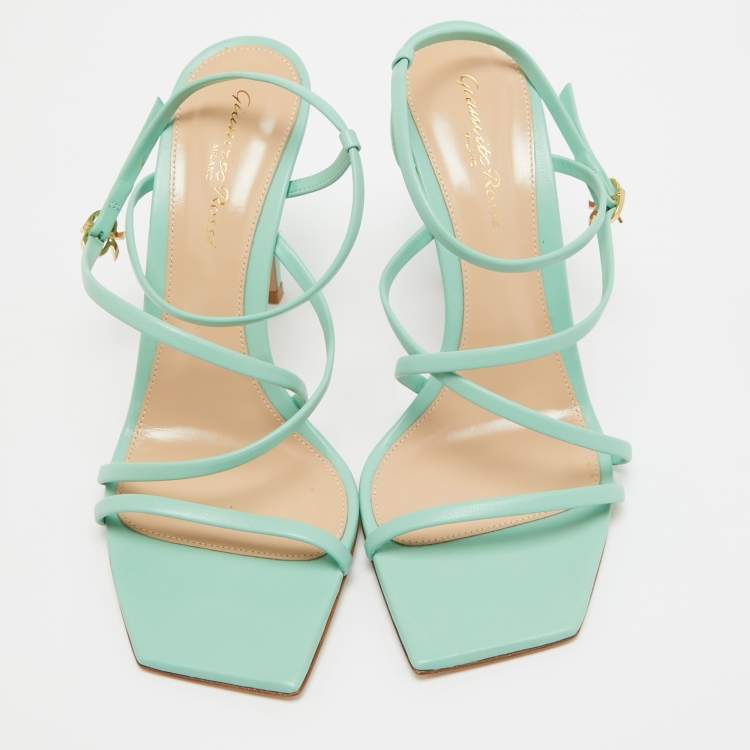 Pre Owned Gianvito Rossi Mint Green Leather Manilla Sandals Size 38.5