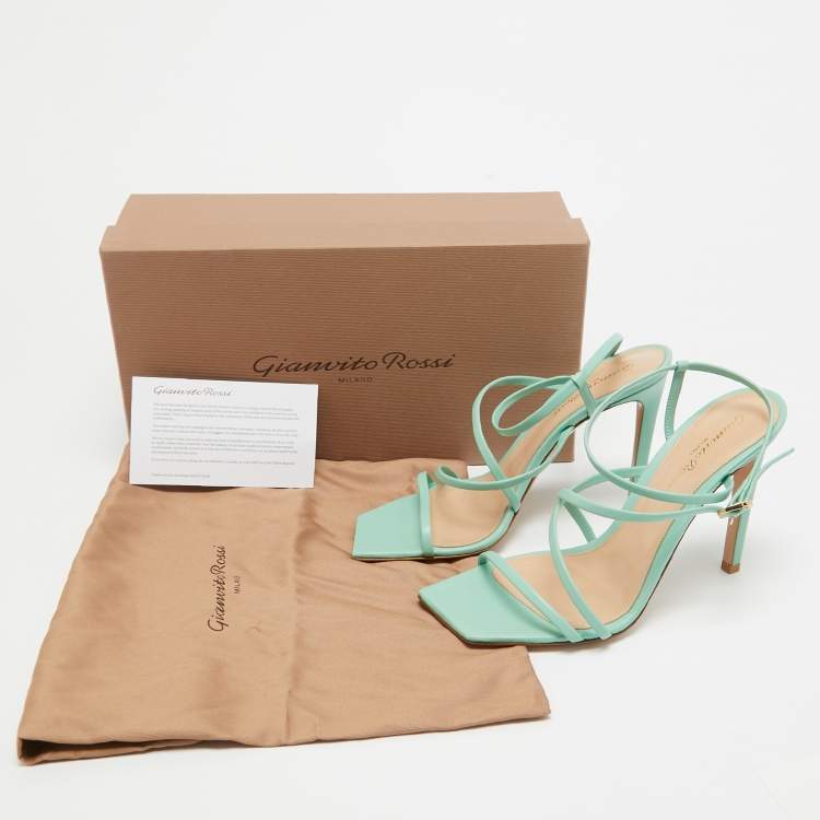 Pre Owned Gianvito Rossi Mint Green Leather Manilla Sandals Size 38.5