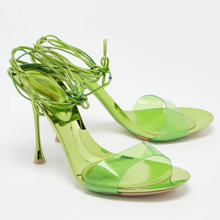 Pre Owned Gianvito Rossi Green PVC and Leather Spice Sandals Size 39